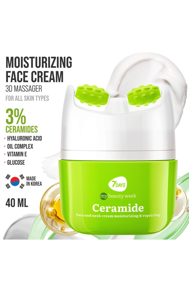 7DAYS Face moisturizer with Ceramide for Moisturizing & Barrier repairing with 3D Massage Applicator, Alternate, color, White