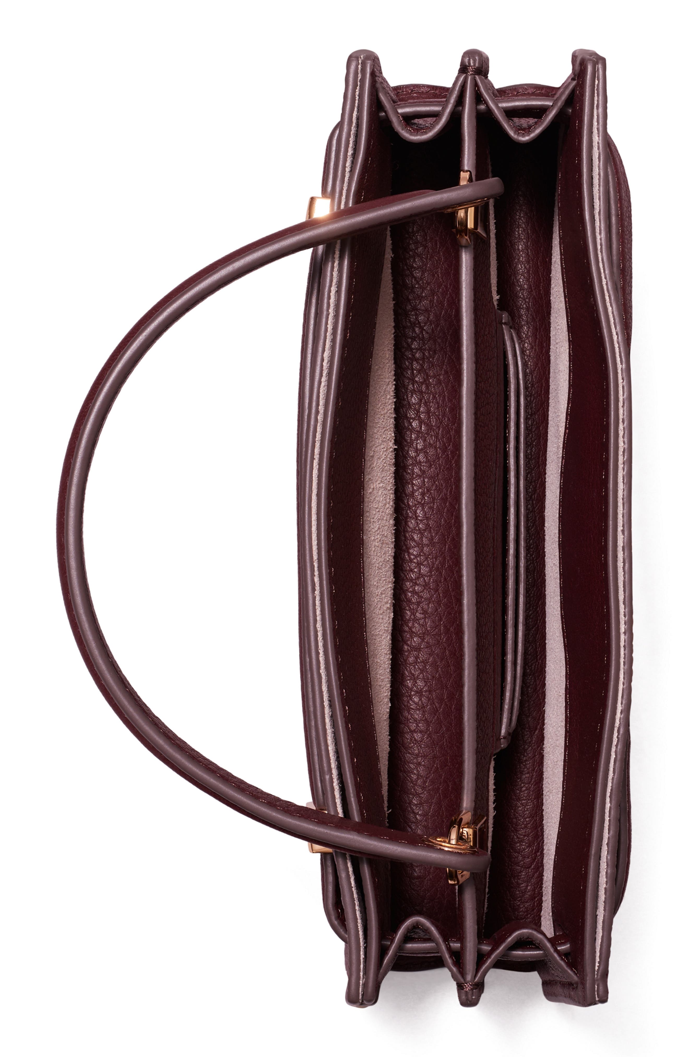 Tory Burch Mini Lee Radziwill Pebble Leather Satchel, Alternate, color, Dark Carmine