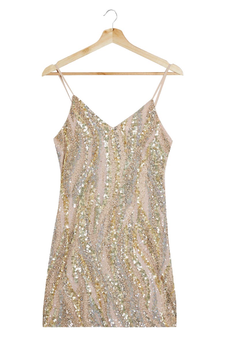 Evelyn Sequin Mini Slipdress, Alternate, color, NUDE