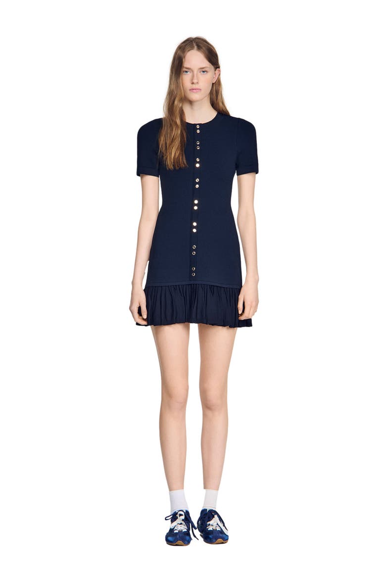 Short knit dress with ruffles, Main, color, Midnight blue