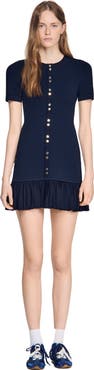 SANDRO Short knit dress with ruffles