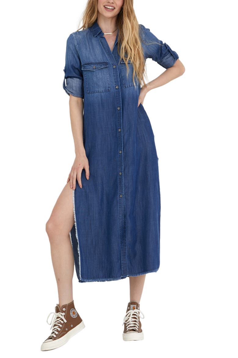 Denim Shirtdress, Main, color, DARK OMBRE WASH