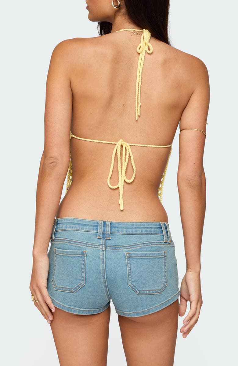 EDIKTED Miel Crochet Backless Halter Top, Alternate, color, Yellow