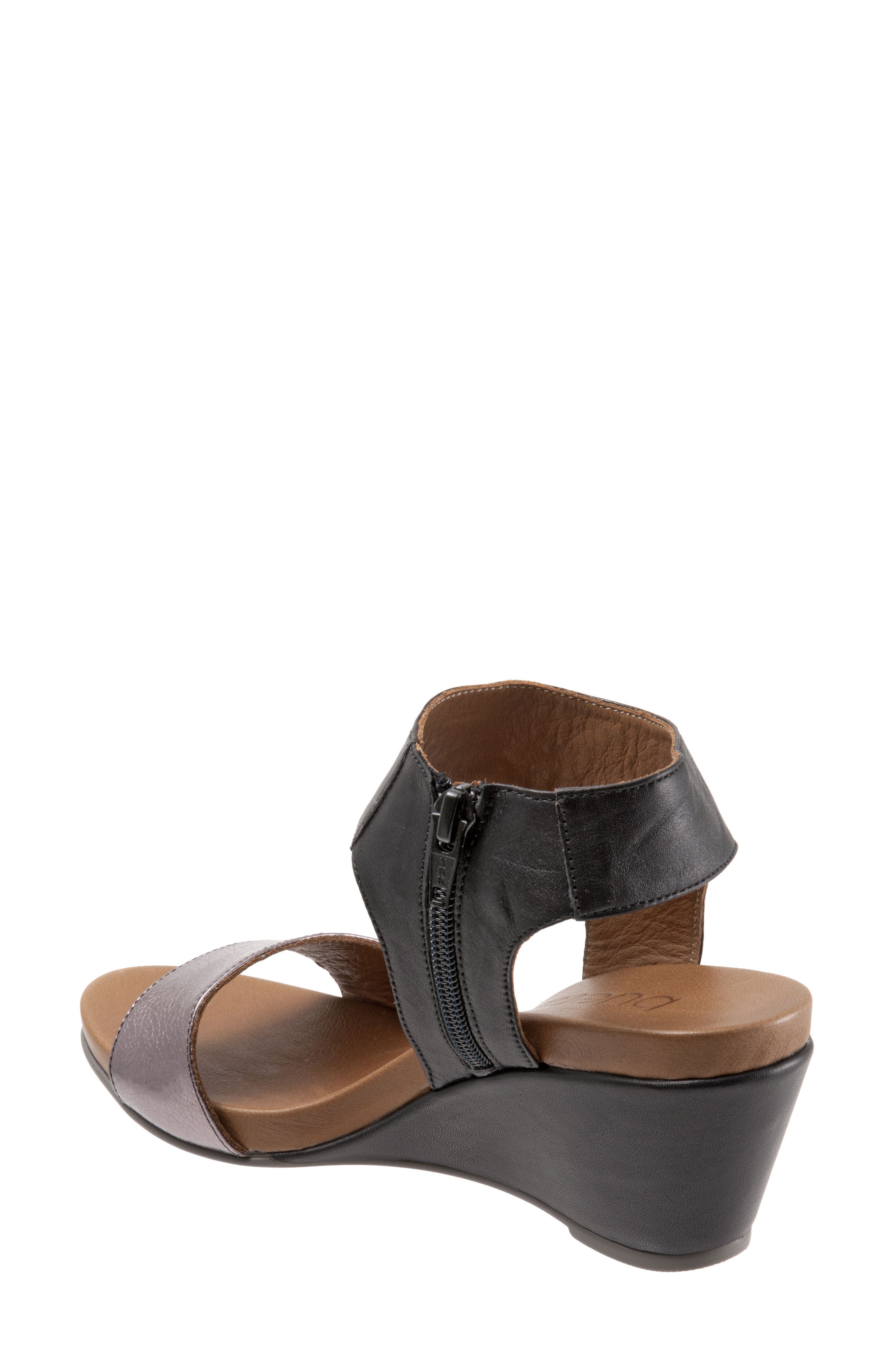 Ida Wedge Sandal, Alternate, color, PEWTER METALLIC/ BLACK LEATHER
