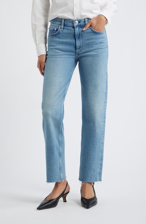 Harlow Fray Hem High Waist Ankle Straight Leg Jeans