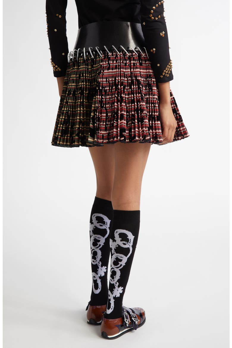 Roberta Mixed Plaid Pleated Carabiner Miniskirt, Alternate, color, RED AND GREEN