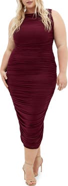 City Chic Halo Sleeveless Ruched Mesh Dress