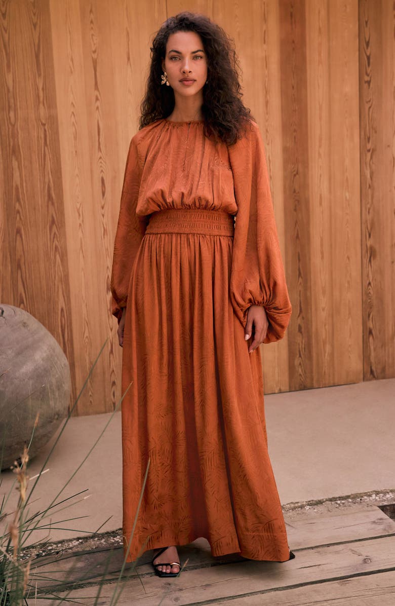 NEXT Tonal Jacquard Long Sleeve Maxi Dress, Alternate, color, Orange