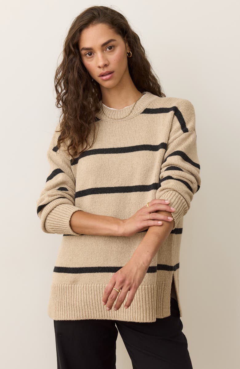 Marine Layer Berkeley Stripe Merino Wool Blend Sweater, Alternate, color, Oatmeal/ Charcoal Stripe