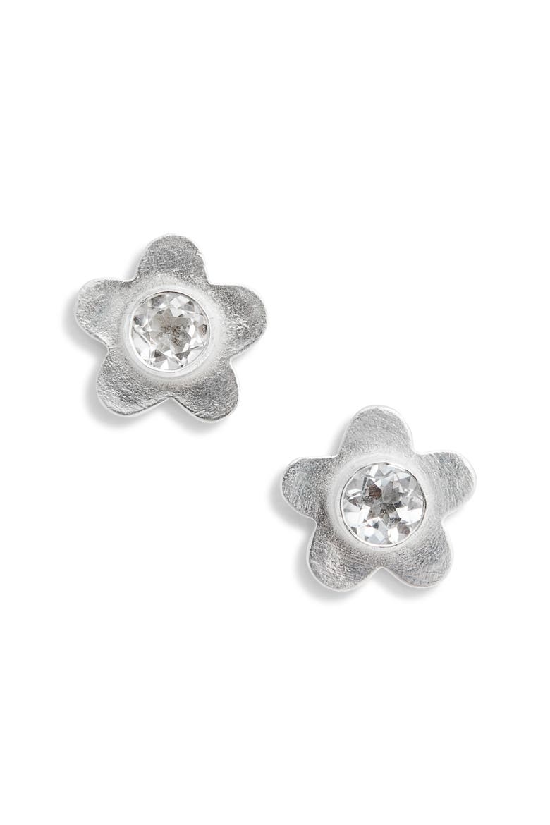Large Flower Stud Earrings, Main, color, CLEAR QUARTZ