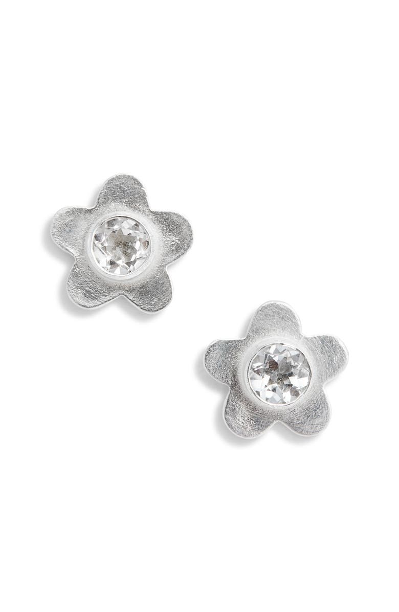 SHANA CAVE Large Flower Stud Earrings, Main, color, Clear Quartz
