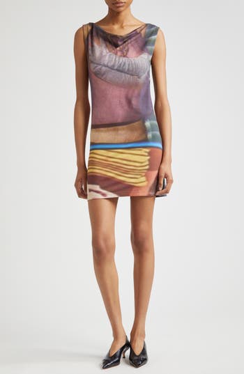 Elliss Zesty Print Cowl Neck Jersey Minidress In Print Multi