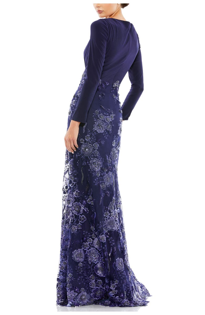 Mac Duggal Embellished Long Sleeve Wrap Over Trumpet Gown, Alternate, color, Midnight