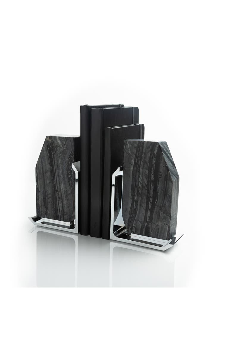 Fim Geo Marble Bookends, Alternate, color, BLACK GREY AND SILVER