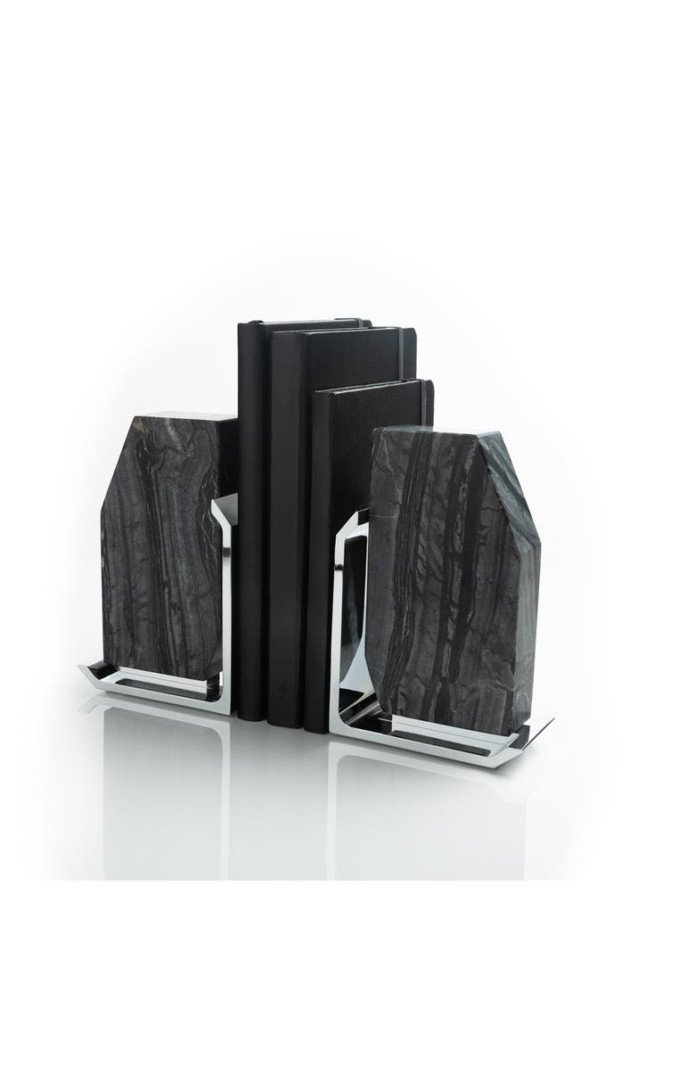 ANNA New York Fim Geo Marble Bookends, Alternate, color, Black Grey And Silver