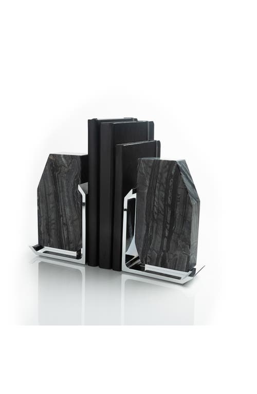 Anna New York Fim Geo Marble Bookends In Black Grey And Silver