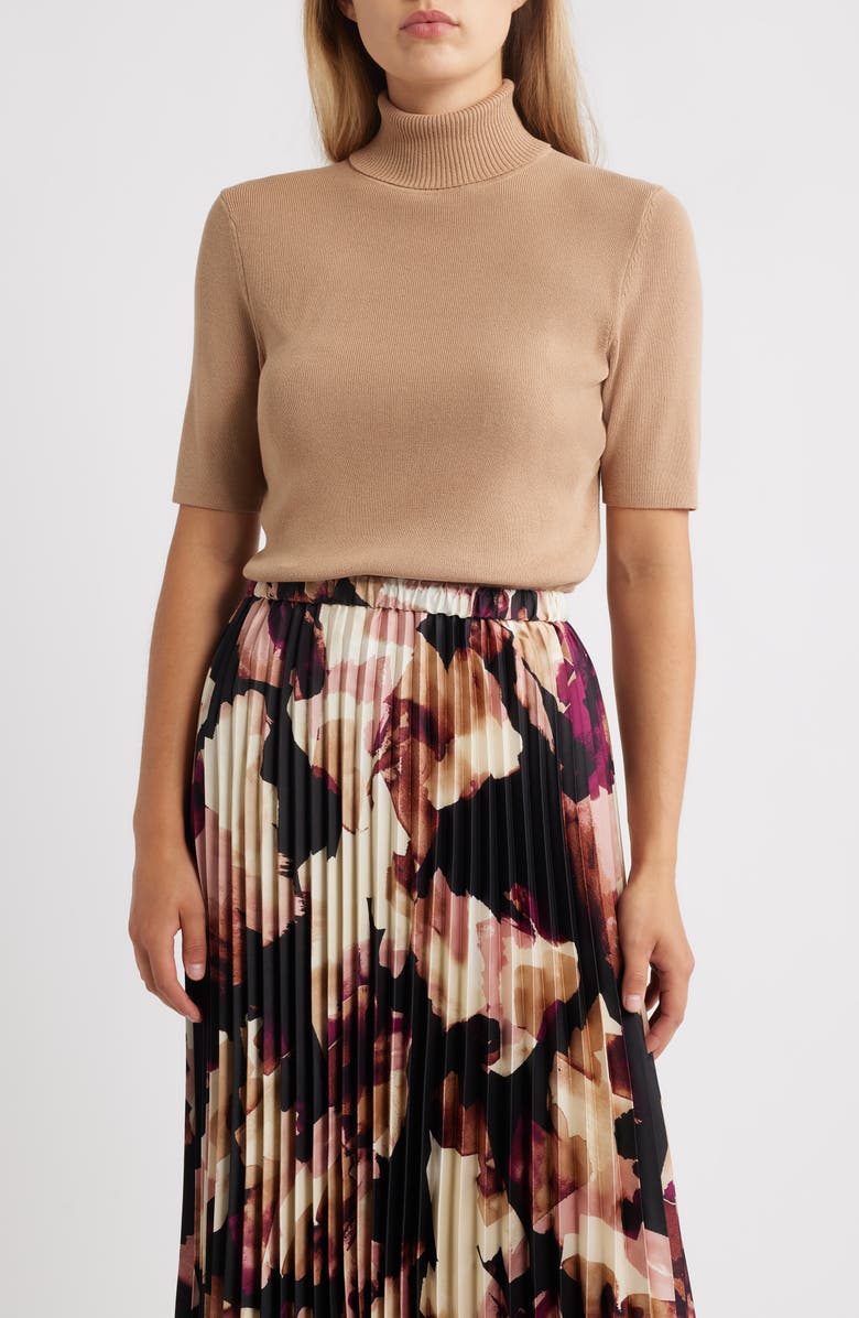 Anne Klein Short Sleeve Turtleneck Sweater, Main, color, Light Coffee