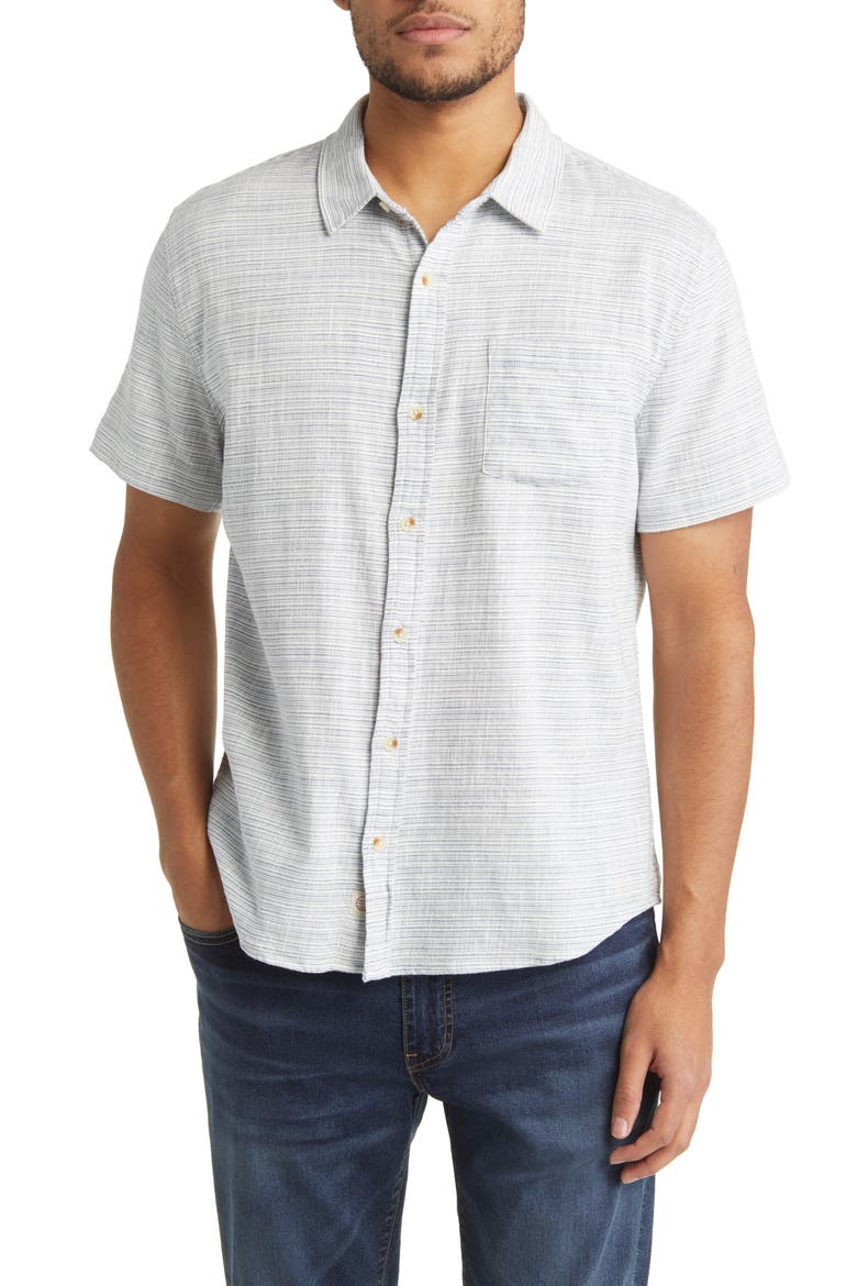 Stripe Short Sleeve Selvage Button-Up Shirt, Main, color, BLUE MINI STRIPE