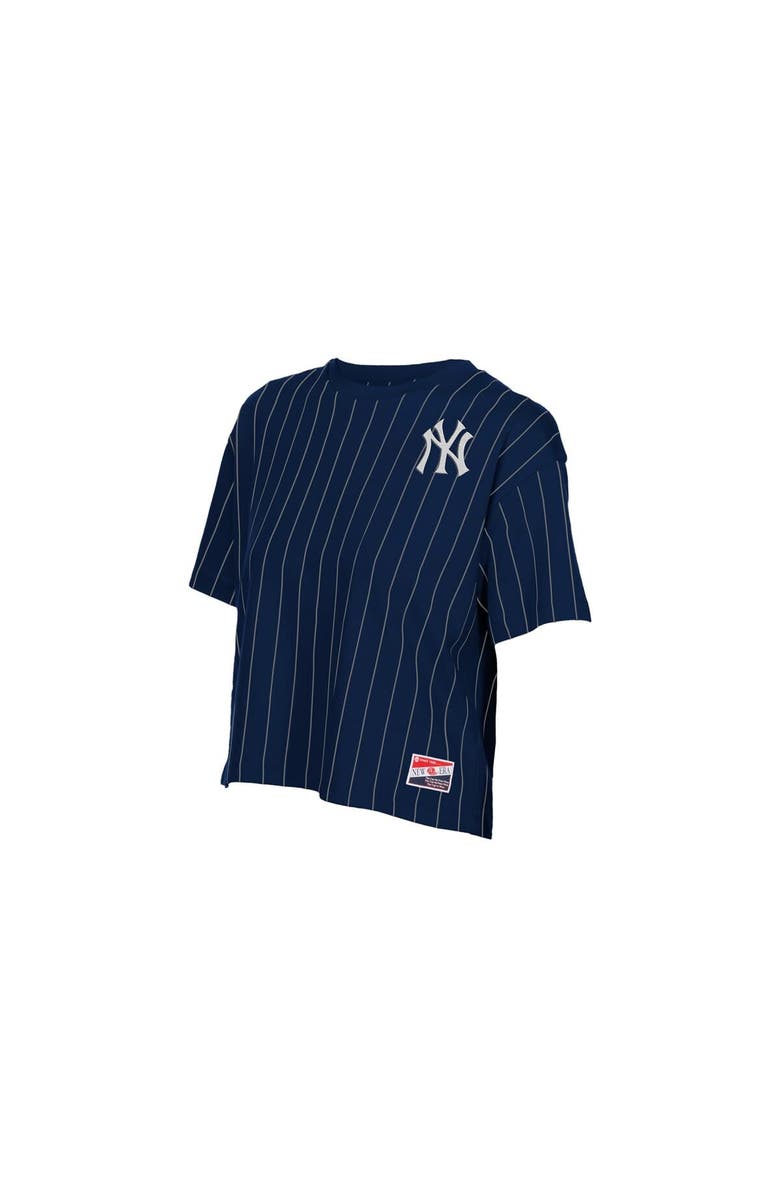 New Era Women's New Era  Navy New York Yankees Throwback Meshback Pinstripe Boxy T-Shirt, Alternate, color, Navy