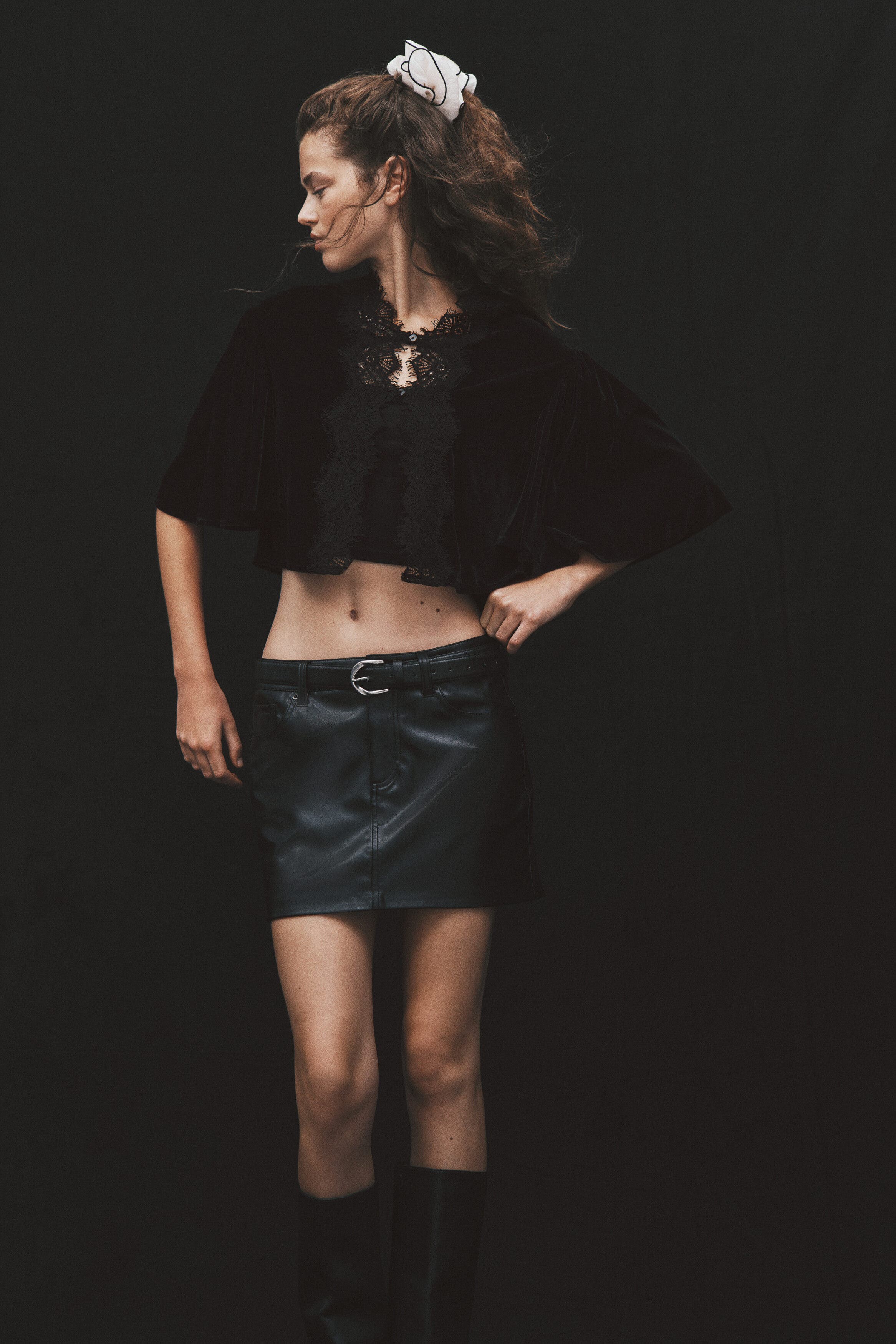 H&M Lace-trimmed Velour Top (Women) | Nordstrom