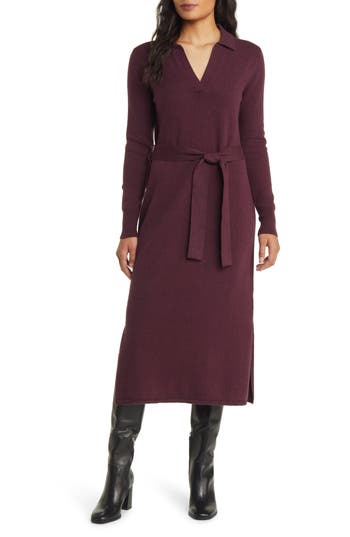 Faherty Jackson Long Sleeve Tie Waist Cotton Blend Sweater Dress