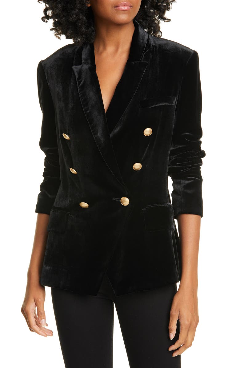 L'AGENCE Kenzie Double Breasted Velvet Blazer, Main, color,