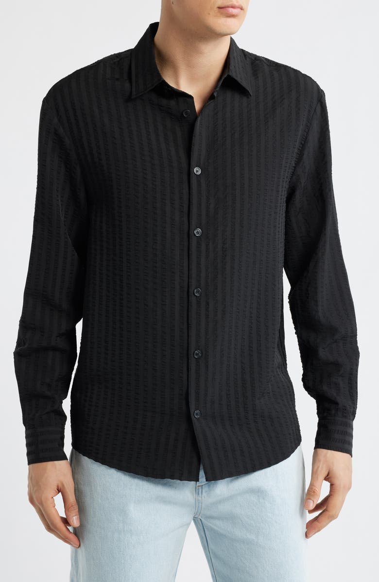 KROST Jordan Seersucker Stripe Button-Up Shirt, Main, color, Black