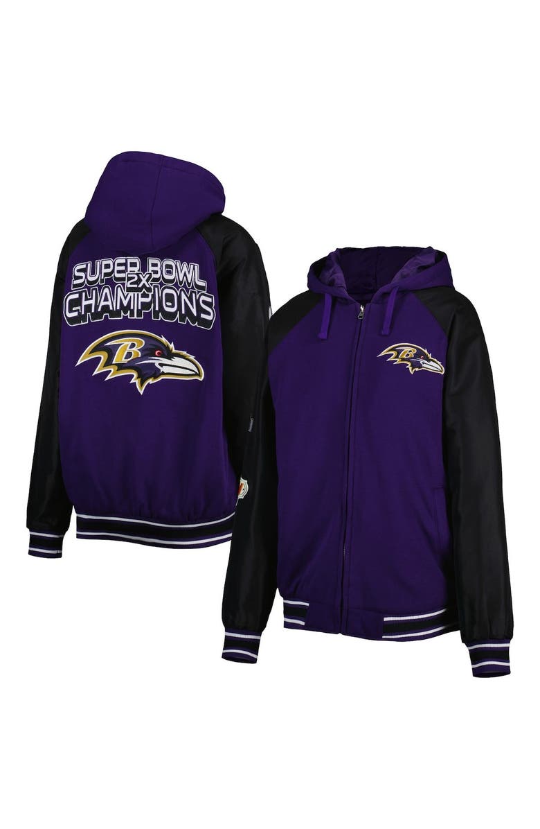 G-III SPORTS BY CARL BANKS Men's G-III Sports by Carl Banks Purple Baltimore Ravens Defender Raglan Full-Zip Hoodie Varsity Jacket, Main, color, 