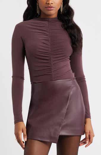 Open Edit Shirred Mock Neck Top