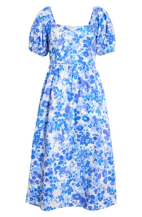Carli Floral Alessi Puff Sleeve Cotton Midi Dress