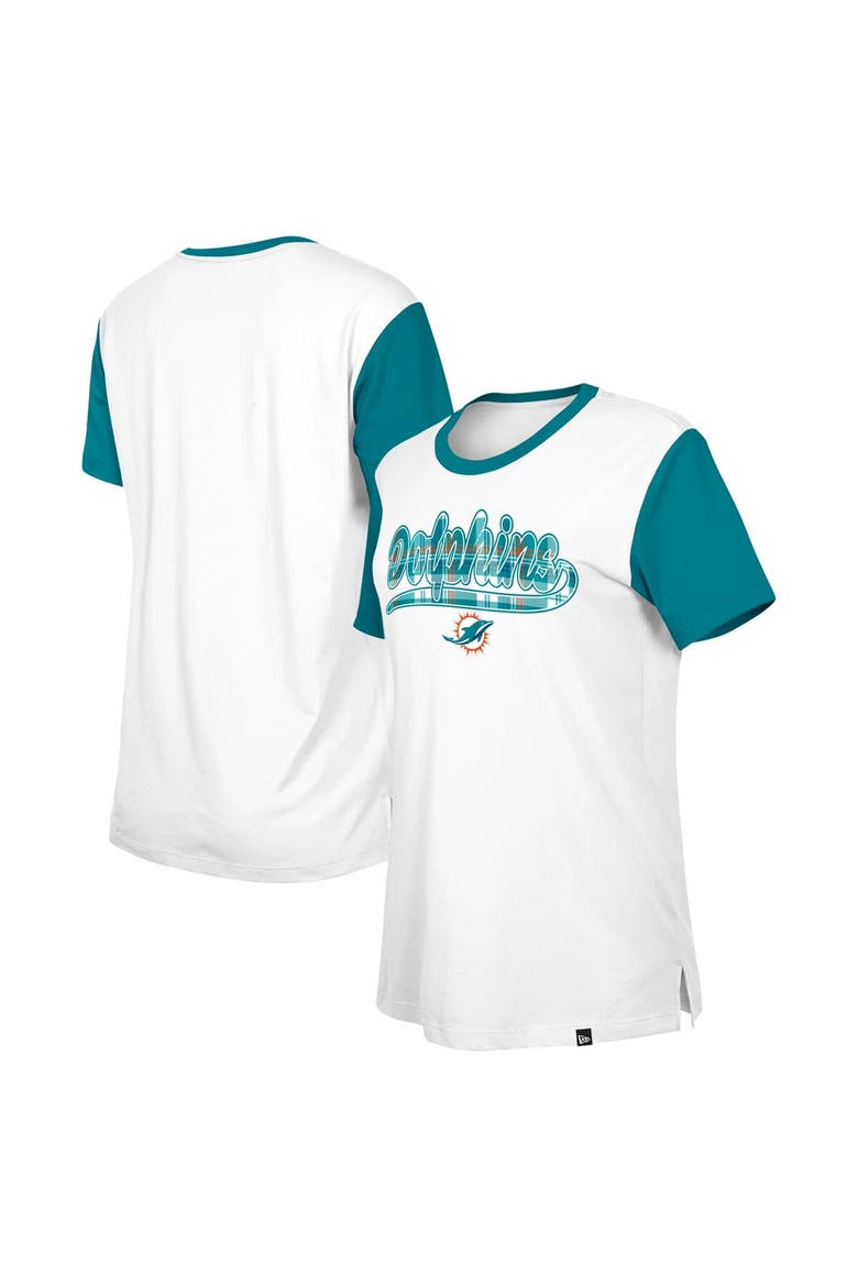 Women's New Era White/Aqua Miami Dolphins 3rd Down T-Shirt, Main, color, White