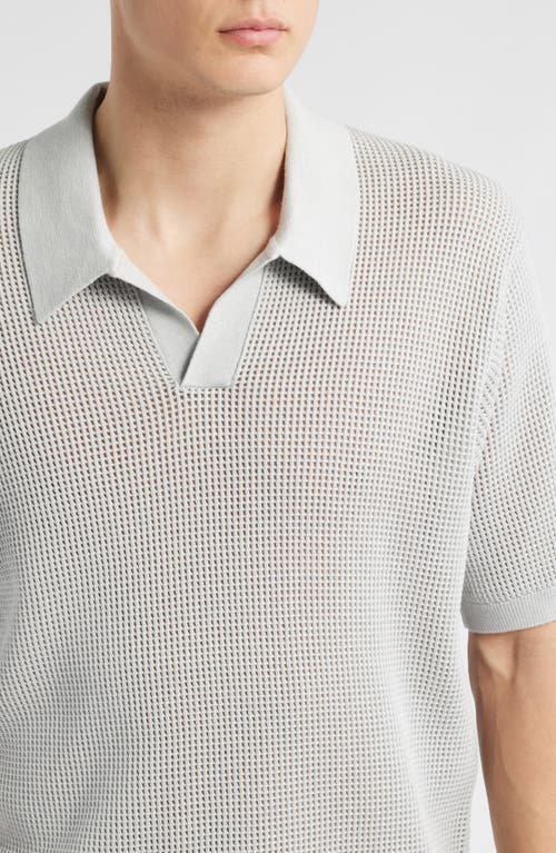 Frame Open Knit Polo Sweater In Grey Blue