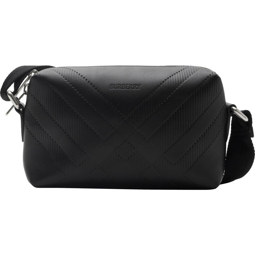 Burberry Mini Embossed Check Leather Crossbody Bag In Black