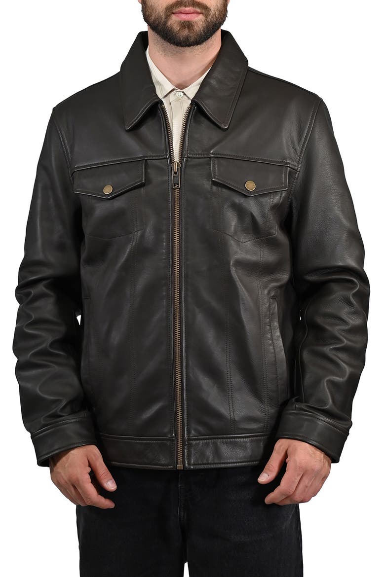 Leather Jacket, Main, color, DARK BROWN