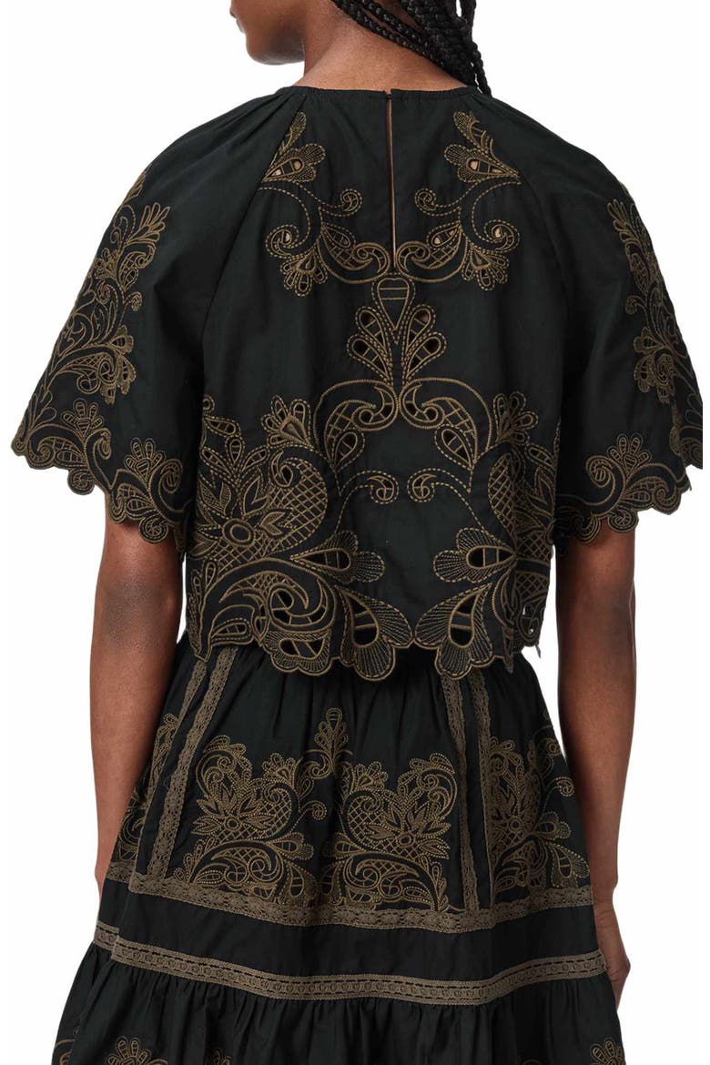 Miriam Embroidered Cotton Top, Alternate, color, BLACK/ KHAKI