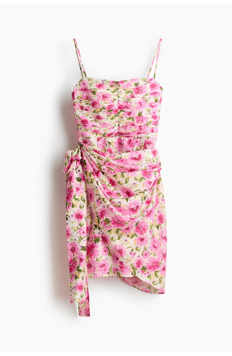 H&M Tie-skirt Strappy Dress, Main, color, Light Beige/Floral