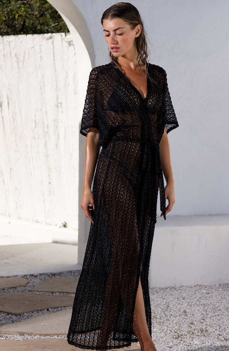 Beach Bunny Swimwear Camden Maxi Kaftan, Alternate, color, Black