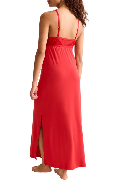 Fleur't Parisian Nights Lace Trim Nightgown In Red
