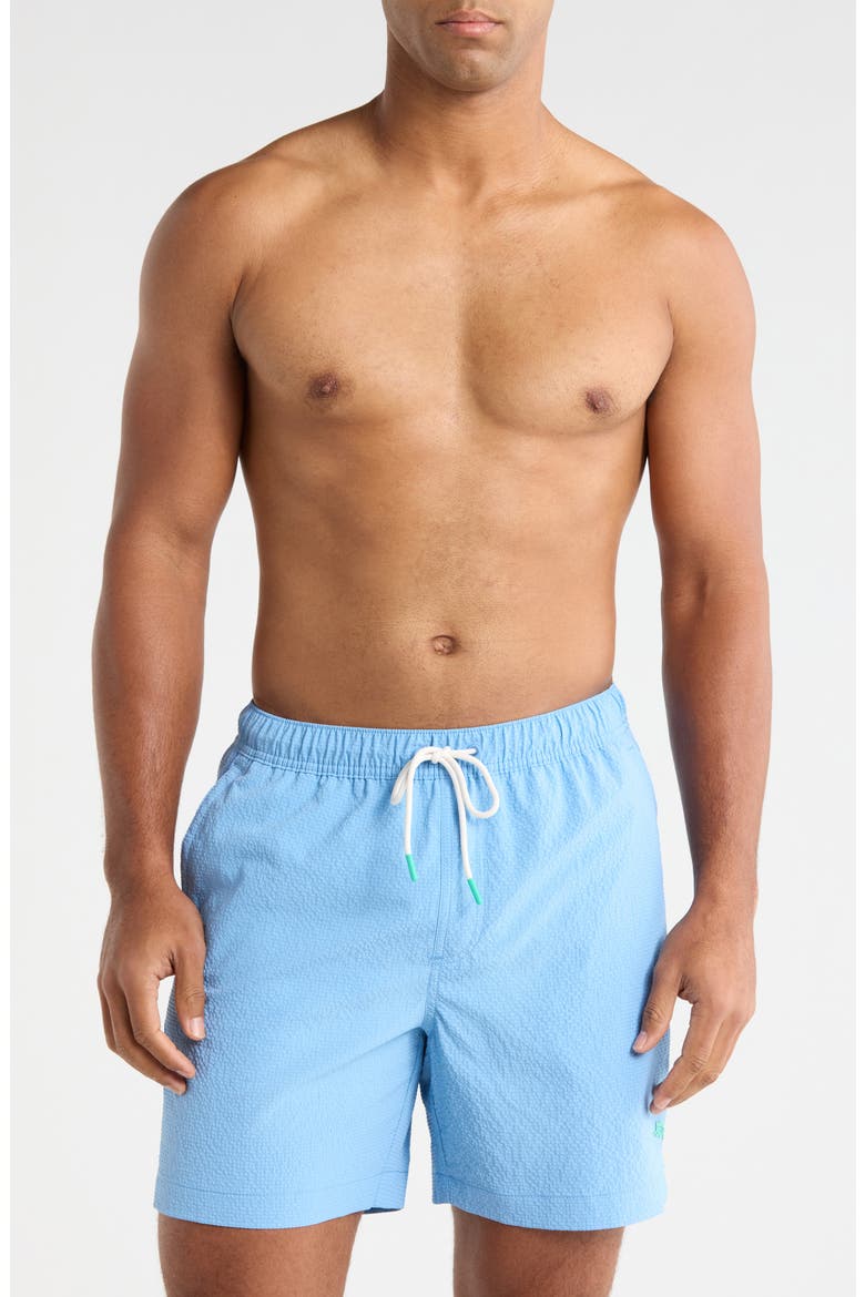 Naples Surf Seersucker Volley Swim Trunks, Main, color, BIG SKY BLUE
