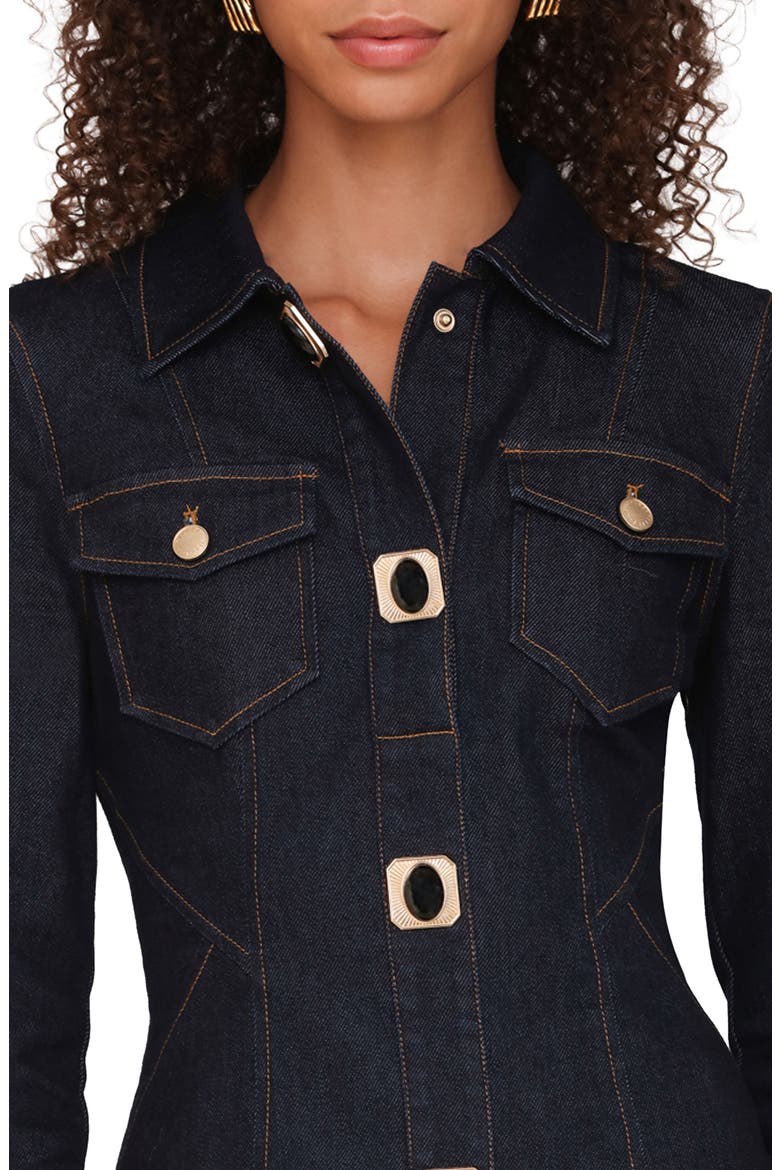 Seamed Long Sleeve Denim Minidress, Alternate, color, EBONY RINSE