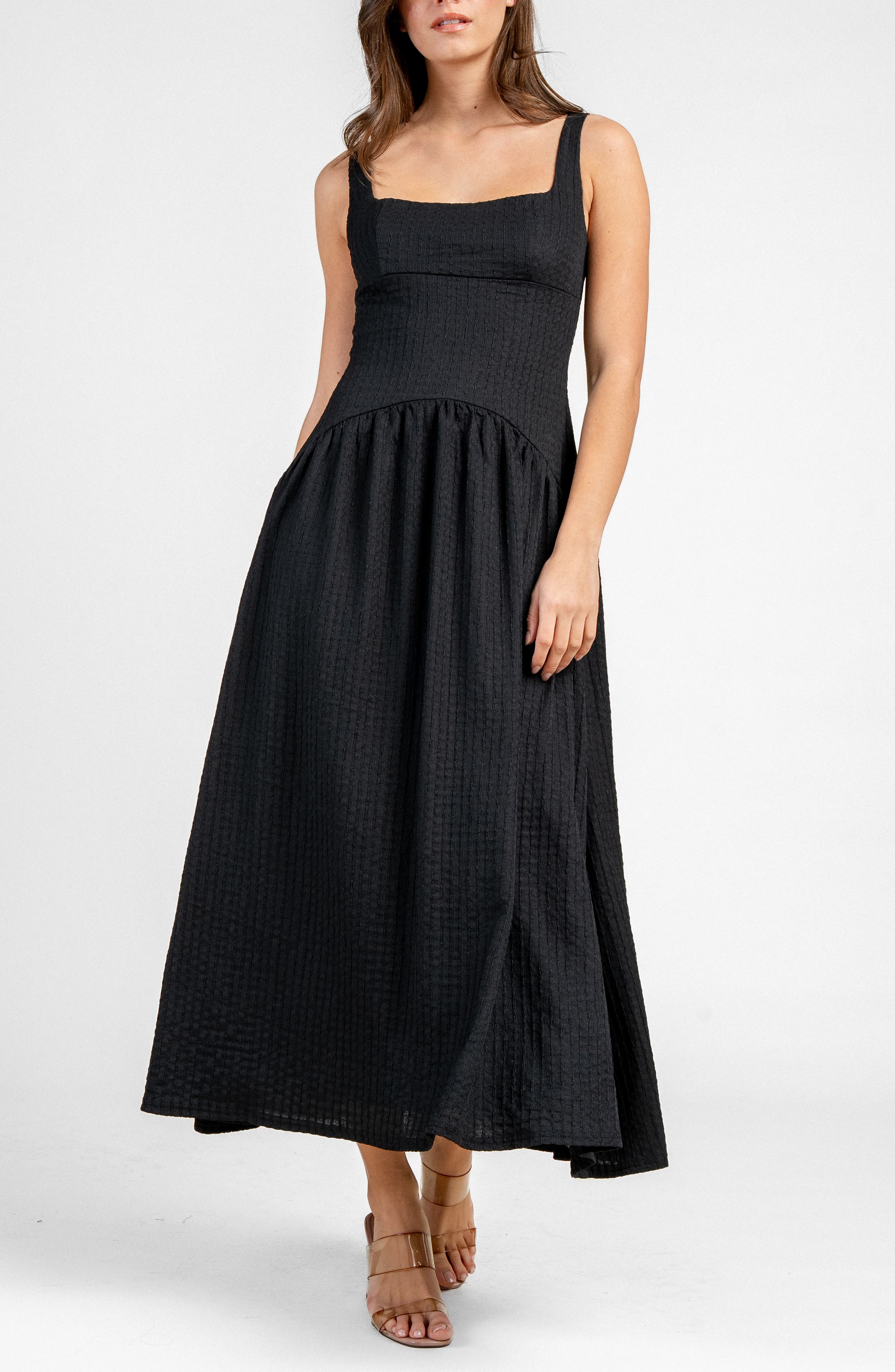 Beivy Square Neck Drop Waist Knit Maxi Dress