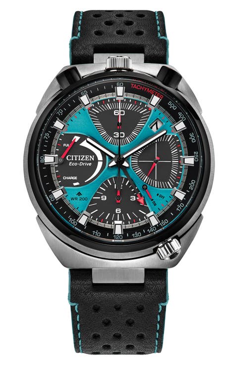 Promaster Tsuno Chronograph Racer Leather Strap Watch, 44.5mm