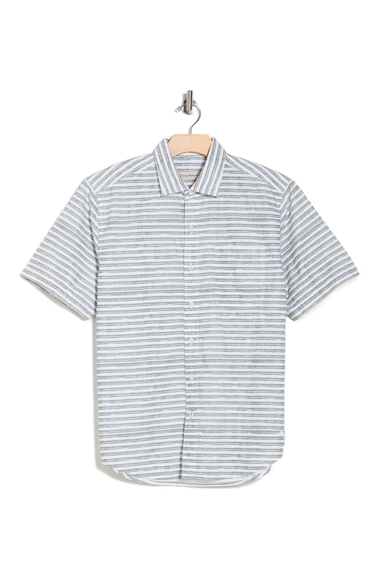 With Passion Stripe Short Sleeve Button-Up Shirt, Alternate, color, ROCKWELL