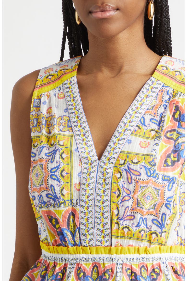 Lyra Tile Print Cotton Top, Alternate, color, WHITE PIAZZA
