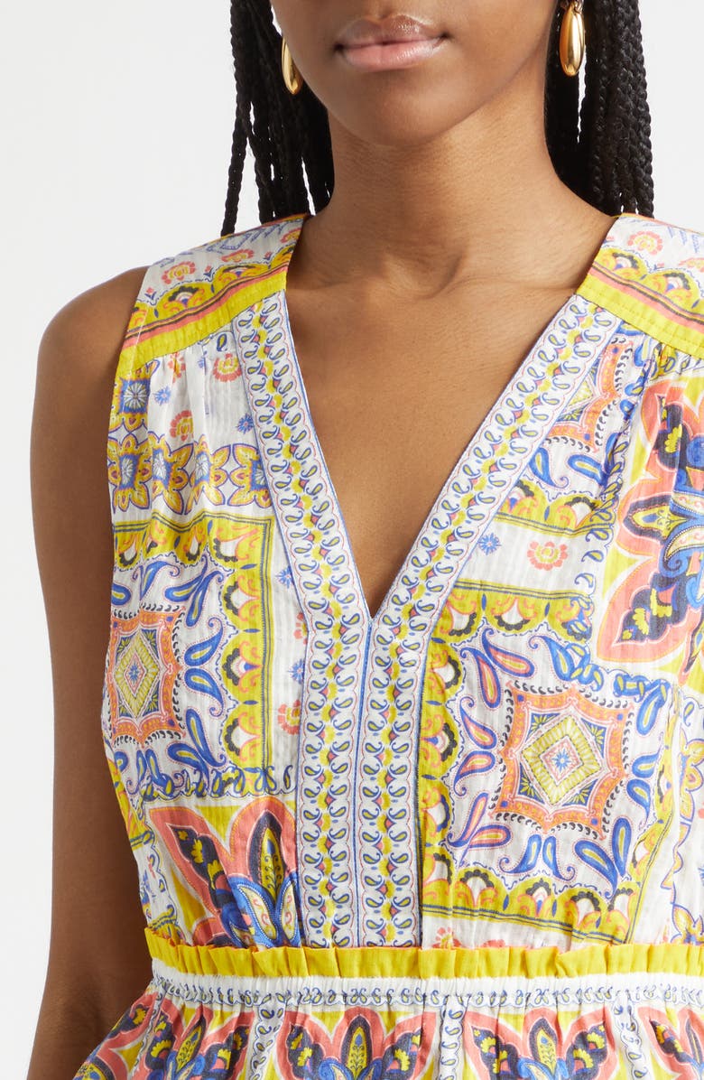 Ramy Brook Lyra Tile Print Cotton Top, Alternate, color, White Piazza