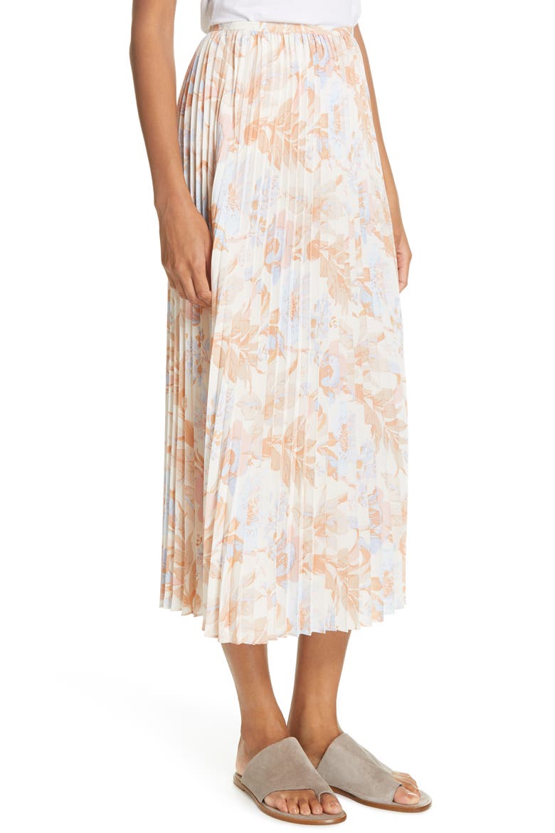 Marine Garden Pleated Midi Skirt, Alternate, color, TANGERINE