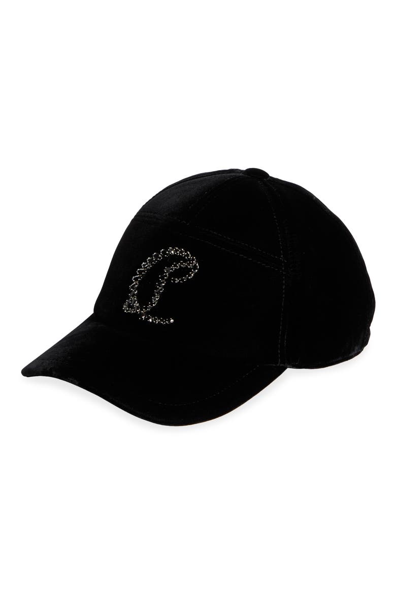 Mooncrest Crystal Embellished Adjustable Velvet Baseball Cap, Main, color, BLACK/ JET