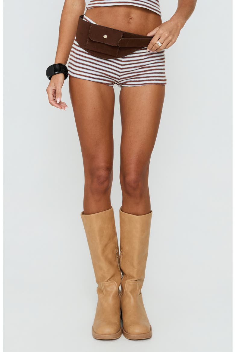 Two Lovers Terry Stripe Low Rise Shorts, Main, color, BROWN