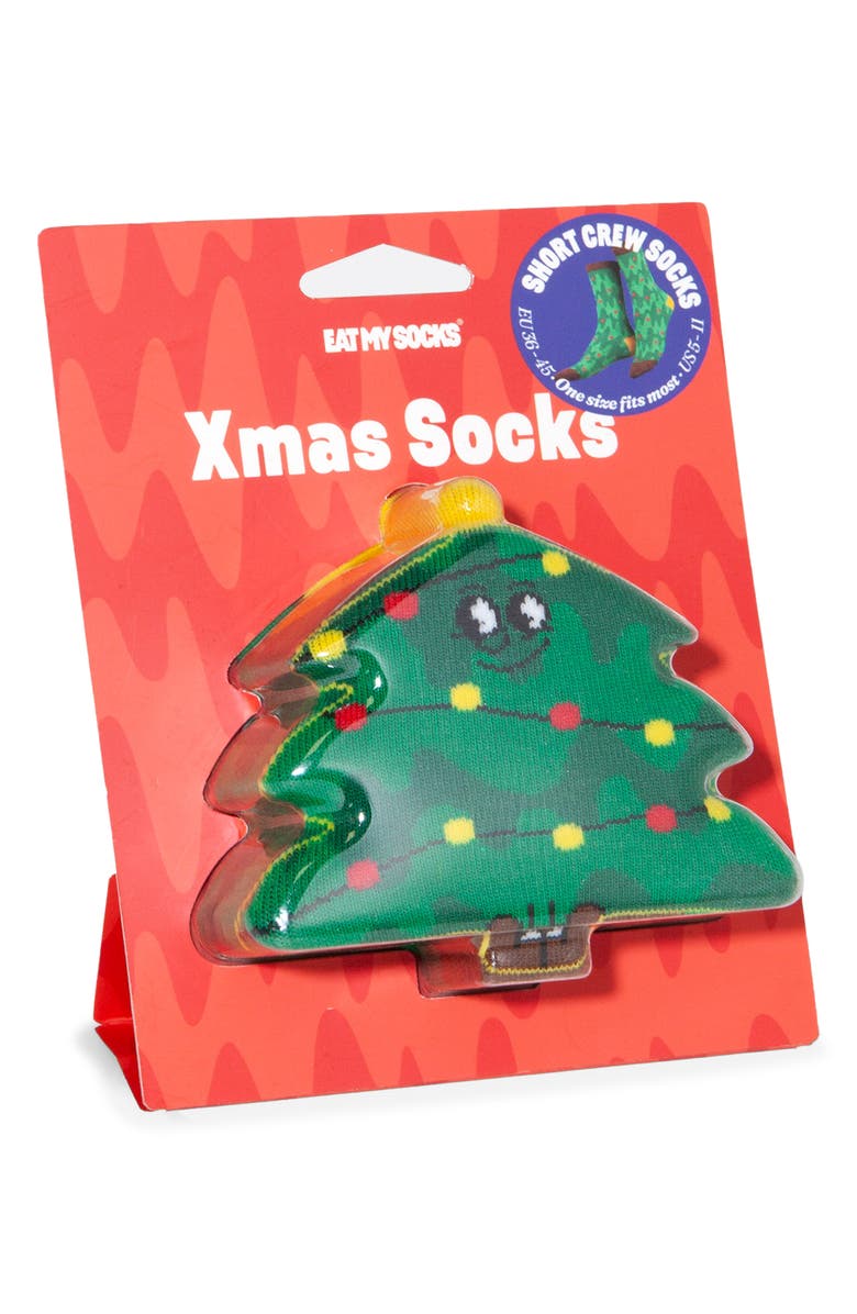 doiy Xmas Tree Crew Socks, Alternate, color, Green Multi