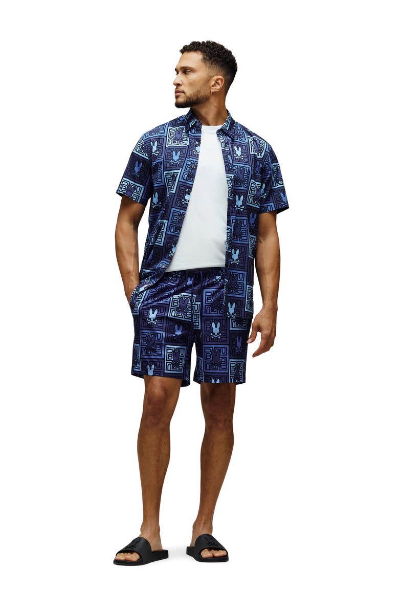 Psycho Bunny Gio Print Swim Trunks, Alternate, color, Evening Blue